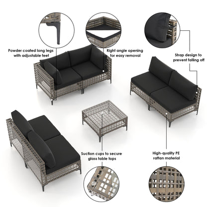 Ensemble de canapés modulaires d'extérieur pour 6 personnes avec coussins