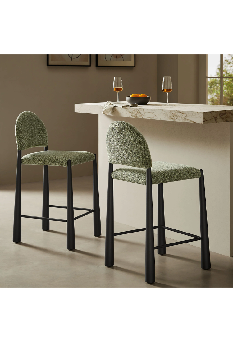 Tabouret de bar en tissu Alura, feuille noire
