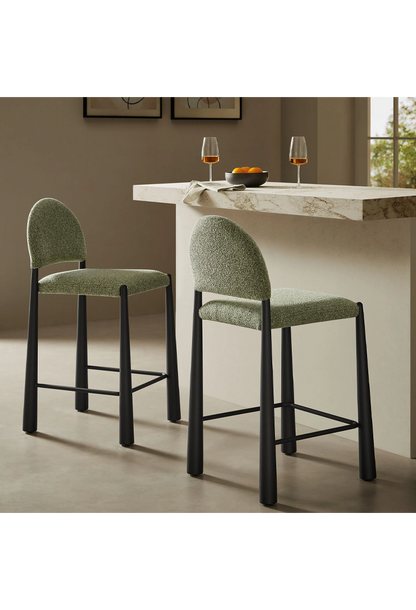 Tabouret de bar en tissu Alura, feuille noire