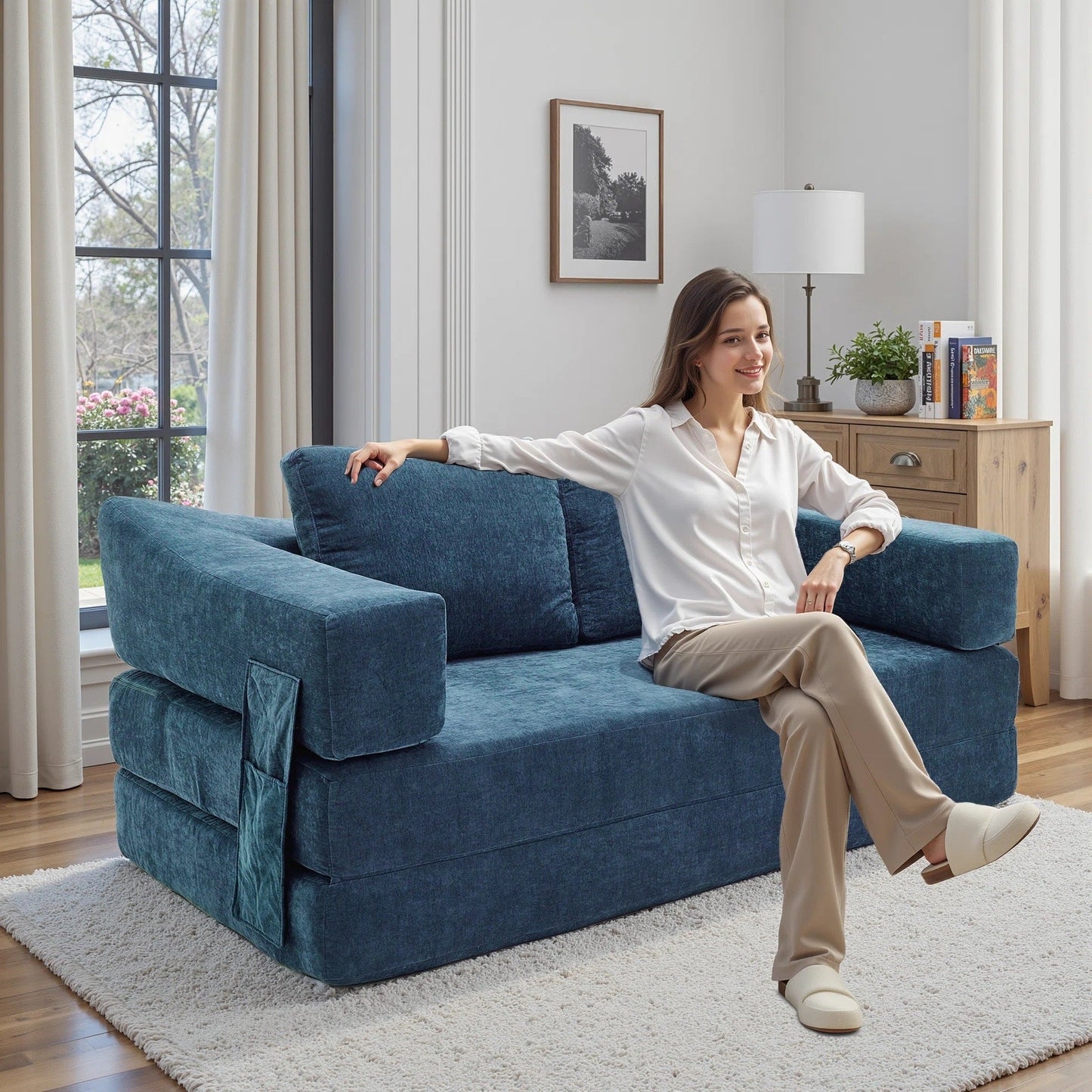 Canapé-lit convertible rembourré de 70,87 pouces, chaise convertible, canapé de sol confortable pour salon, chambre à coucher, tissu chenille