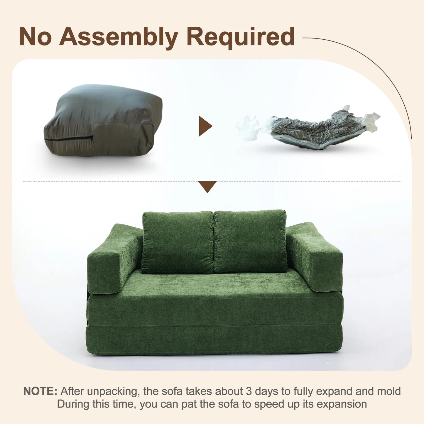 Canapé-lit convertible rembourré de 70,87 pouces, chaise convertible, canapé de sol confortable pour salon, chambre à coucher, tissu chenille