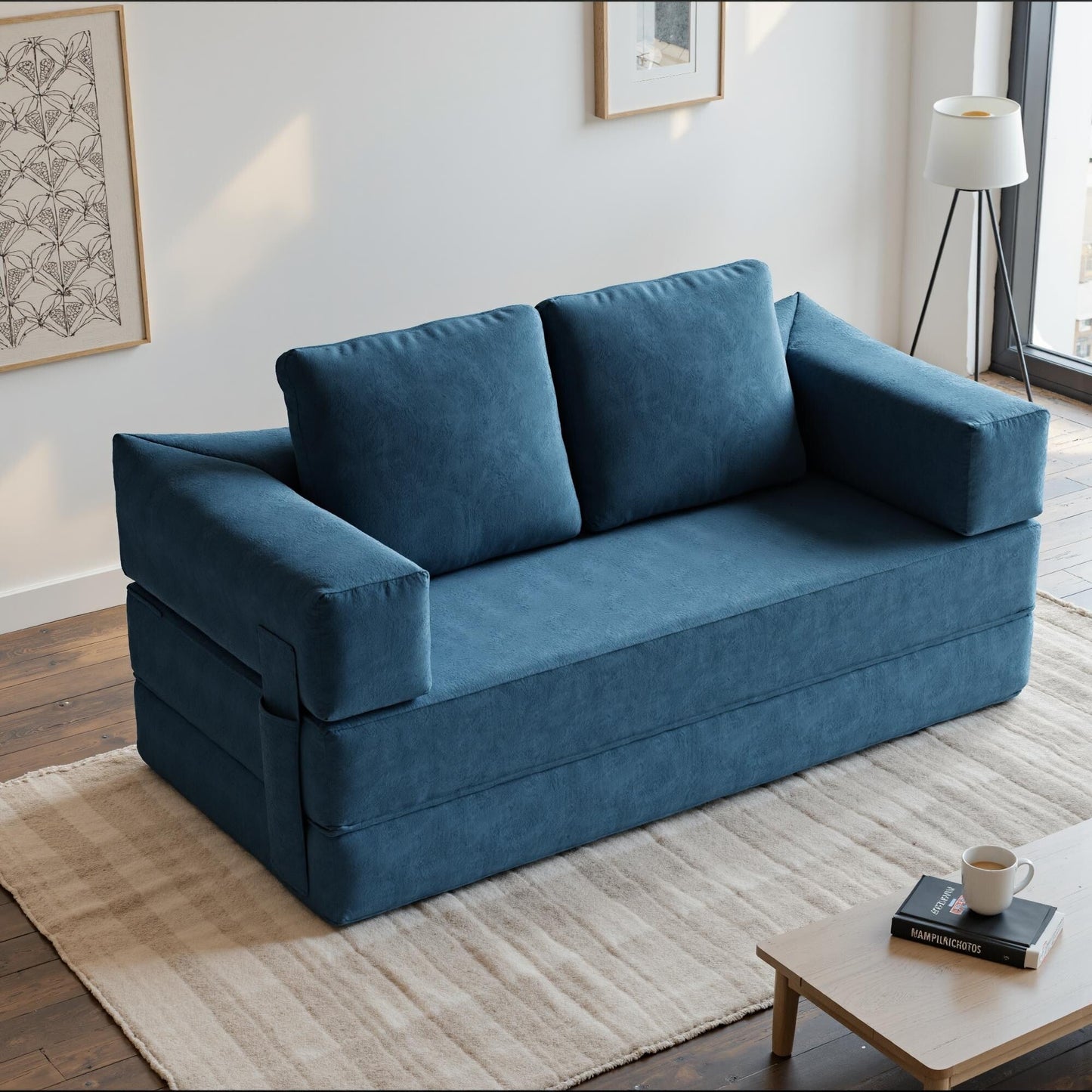 Canapé-lit convertible rembourré de 70,87 pouces, chaise convertible, canapé de sol confortable pour salon, chambre à coucher, tissu chenille