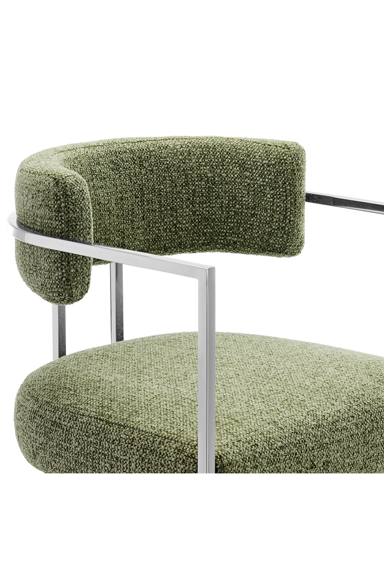 Tabouret de bar Ardenza en tissu et métal à dossier incurvé, feuille d'argent