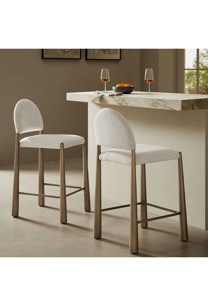 Tabouret de bar en tissu Alura, laiton crème