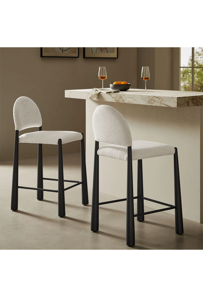 Tabouret de bar en tissu Alura, noir crème