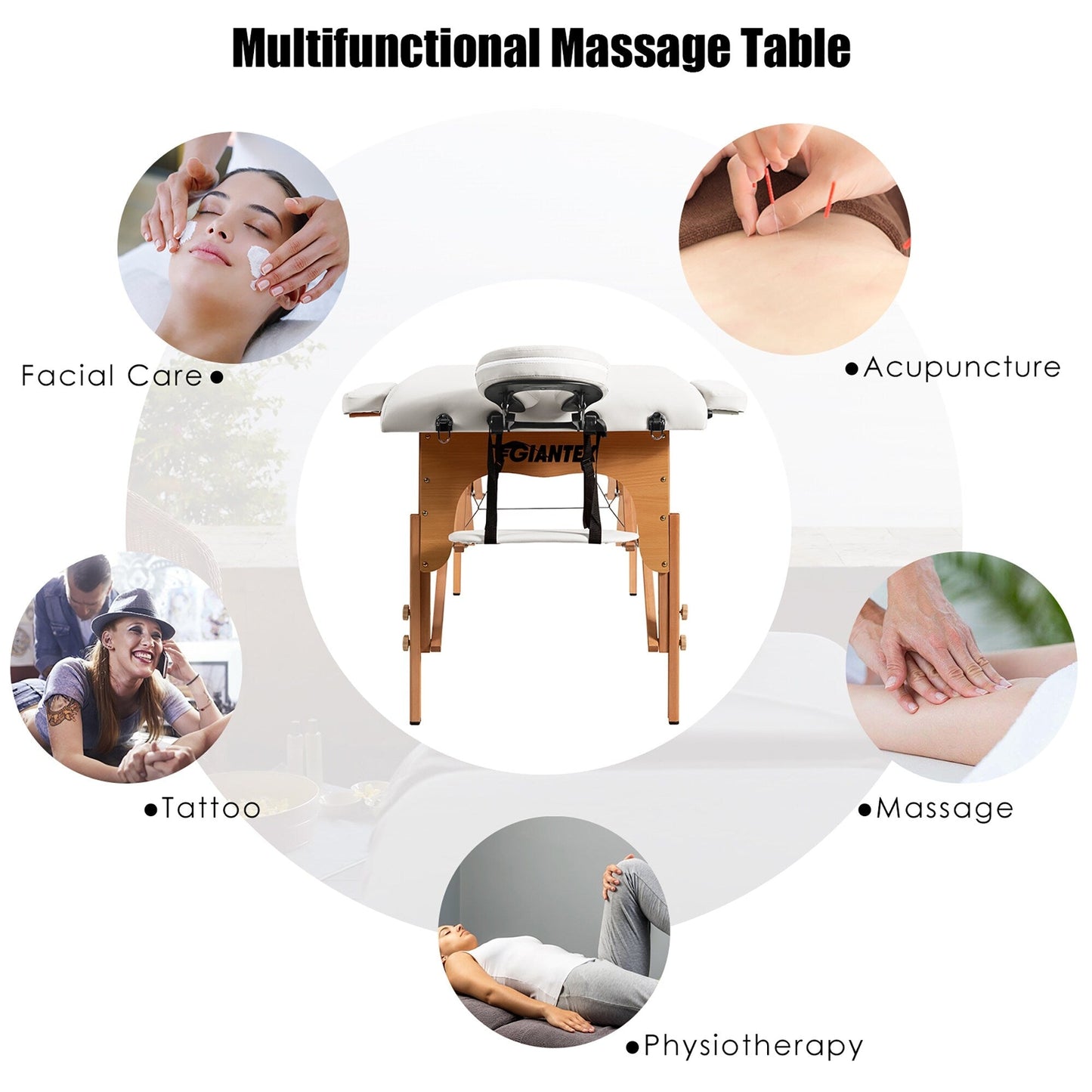 Table de massage portable 84''L, table de spa visage réglable, lit de tatouage avec sac de transport