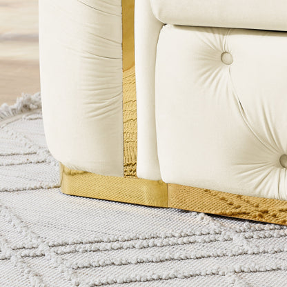 Canapé 3 places en velours 90.6 avec 2 coussins, coussins haute densité, accents dorés et oreillers