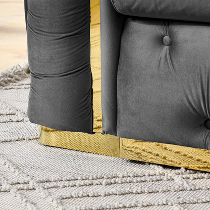 Canapé 3 places en velours 90.6 avec 2 coussins, coussins haute densité, accents dorés et oreillers