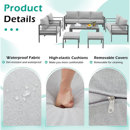 AECOJOY Ensemble de meubles de patio en aluminium 7 pièces, ensemble de conversation d'extérieur