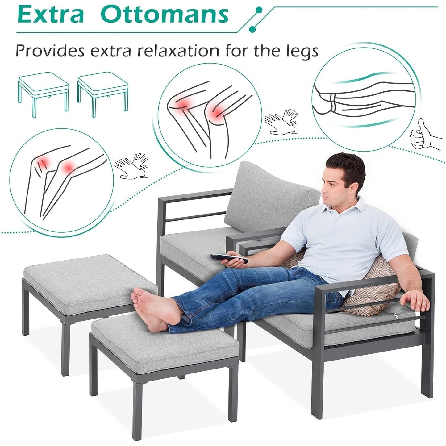 AECOJOY Ensemble de meubles de patio en aluminium 7 pièces, ensemble de conversation d'extérieur