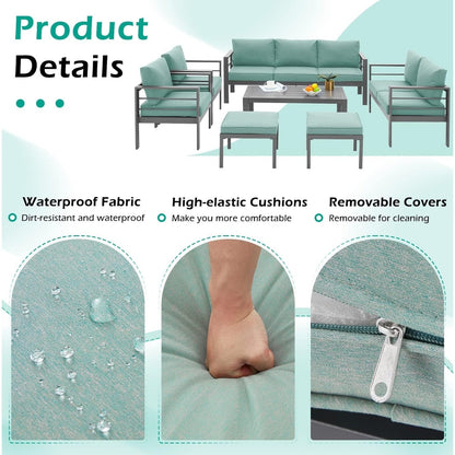 AECOJOY Ensemble de meubles de patio en aluminium 7 pièces, ensemble de conversation d'extérieur