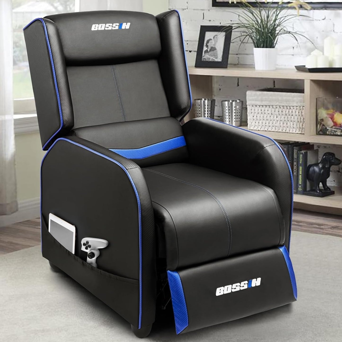 BOSSIN Fauteuil inclinable de jeu ergonomique en cuir PU pour salon