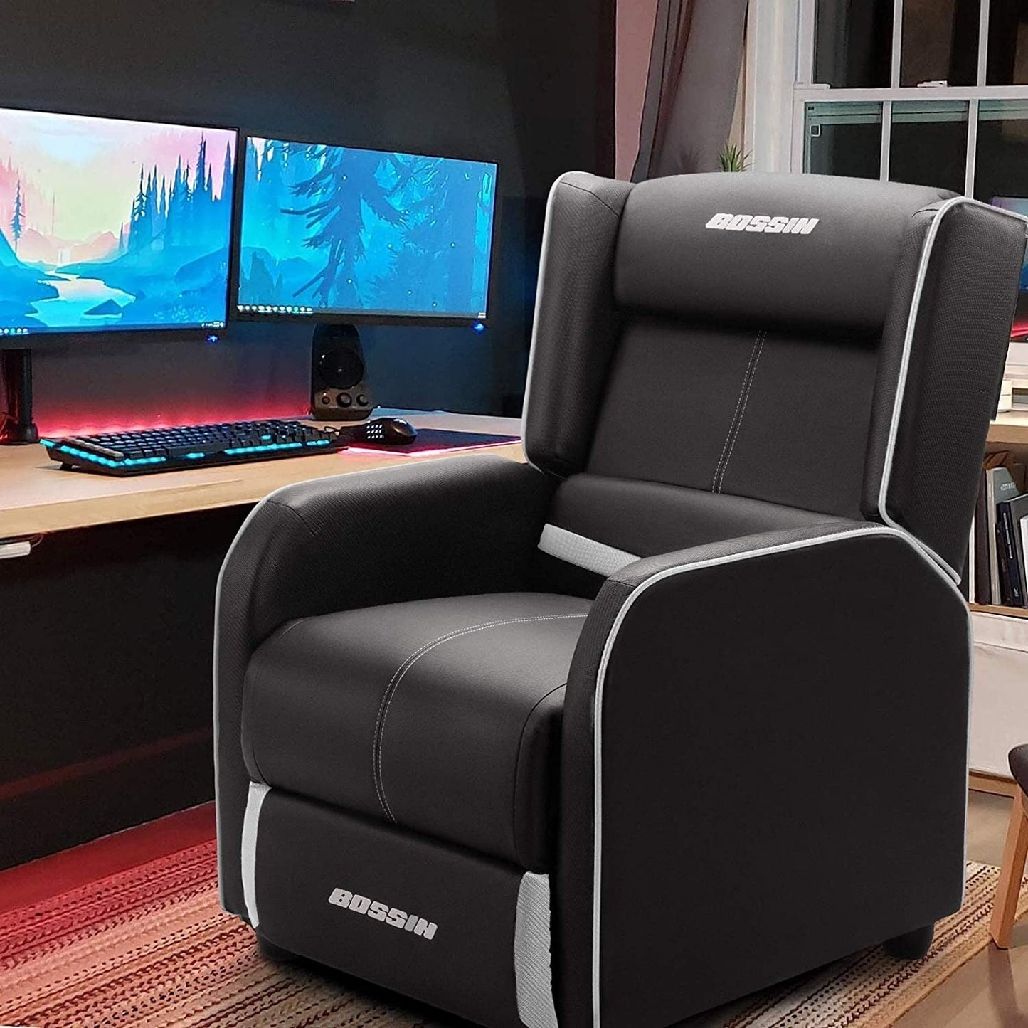 BOSSIN Fauteuil inclinable de jeu ergonomique en cuir PU pour salon