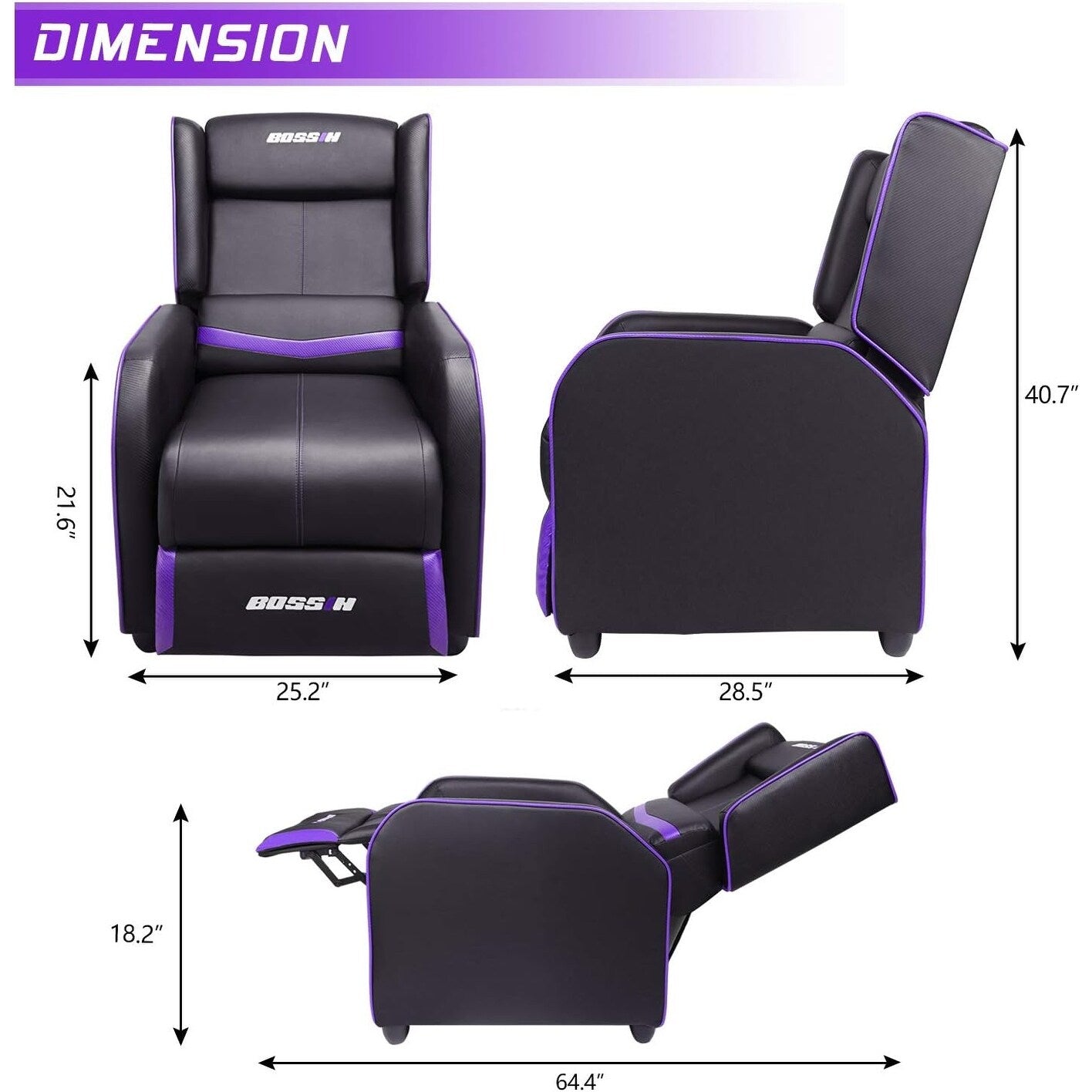 BOSSIN Fauteuil inclinable de jeu ergonomique en cuir PU pour salon