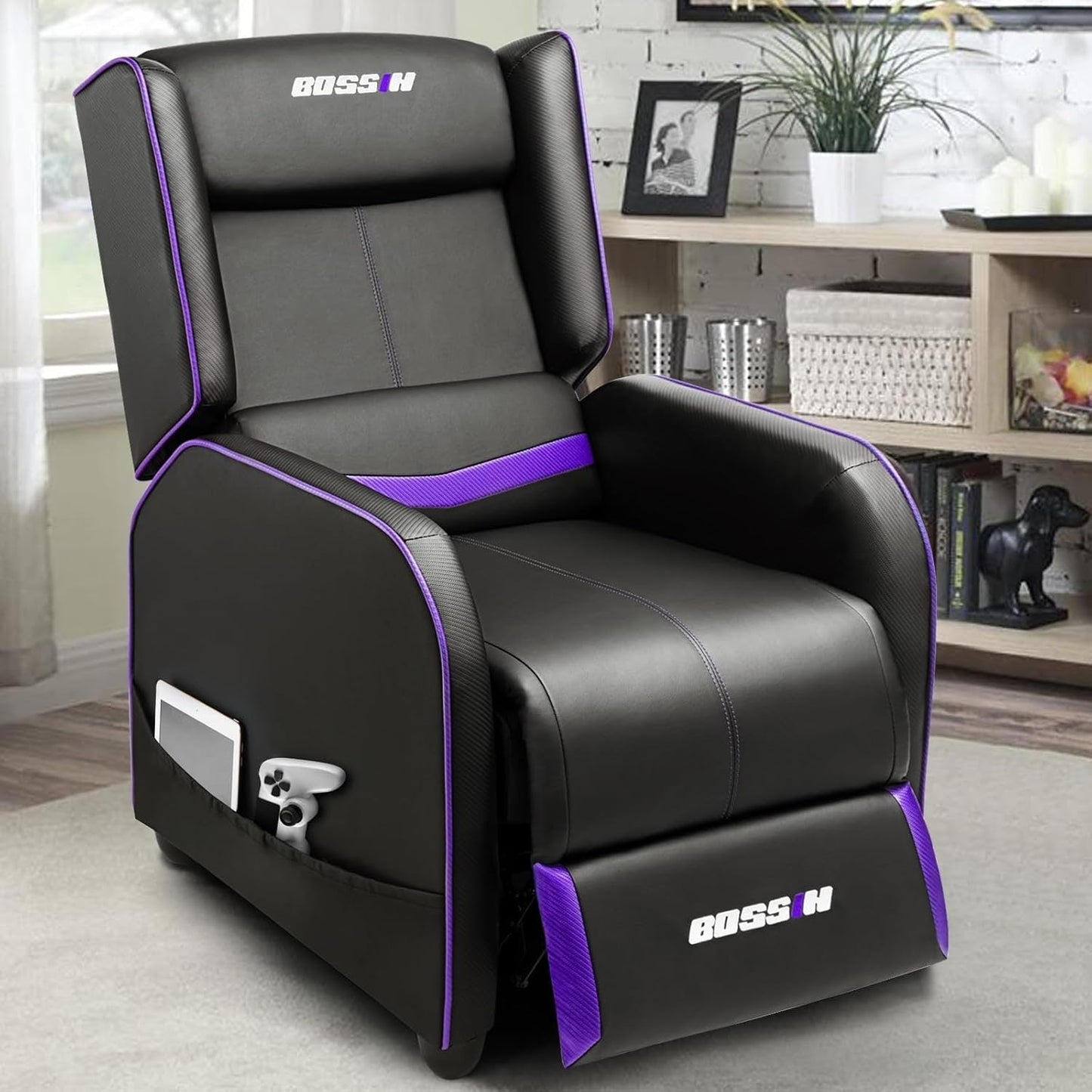BOSSIN Fauteuil inclinable de jeu ergonomique en cuir PU pour salon