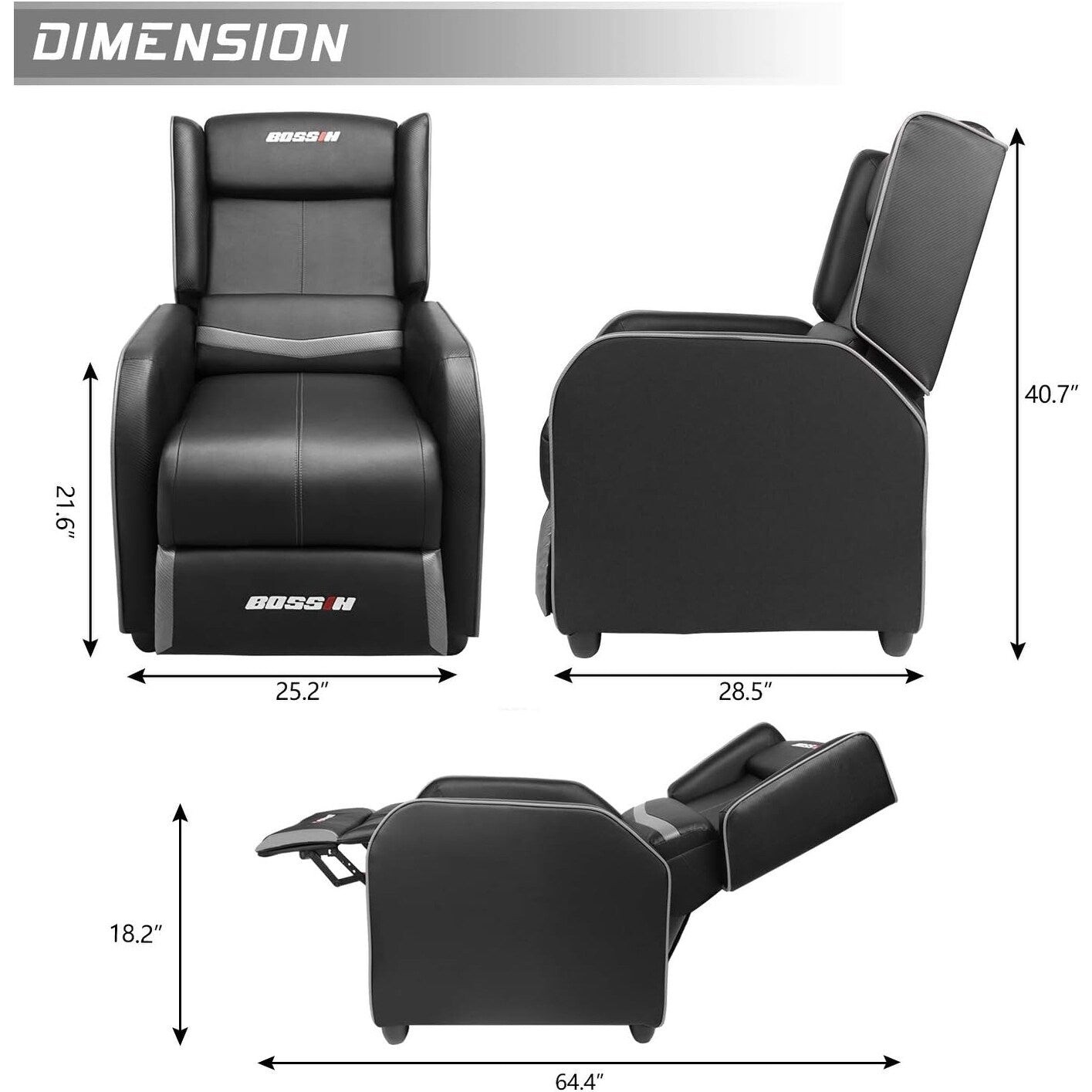 BOSSIN Fauteuil inclinable de jeu ergonomique en cuir PU pour salon