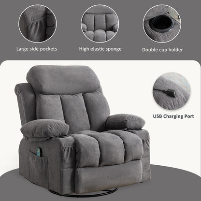 Fauteuil pivotant inclinable beige avec massage, chauffage et recharge USB