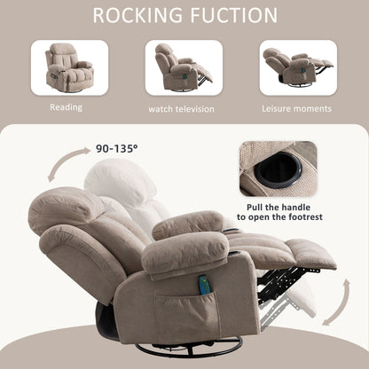 Fauteuil pivotant inclinable beige avec massage, chauffage et recharge USB