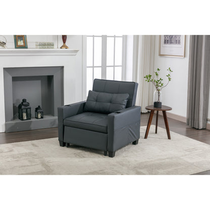 Canapé-lit convertible en simili cuir noir avec ports USB