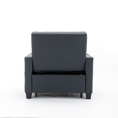 Canapé-lit convertible en simili cuir noir avec ports USB