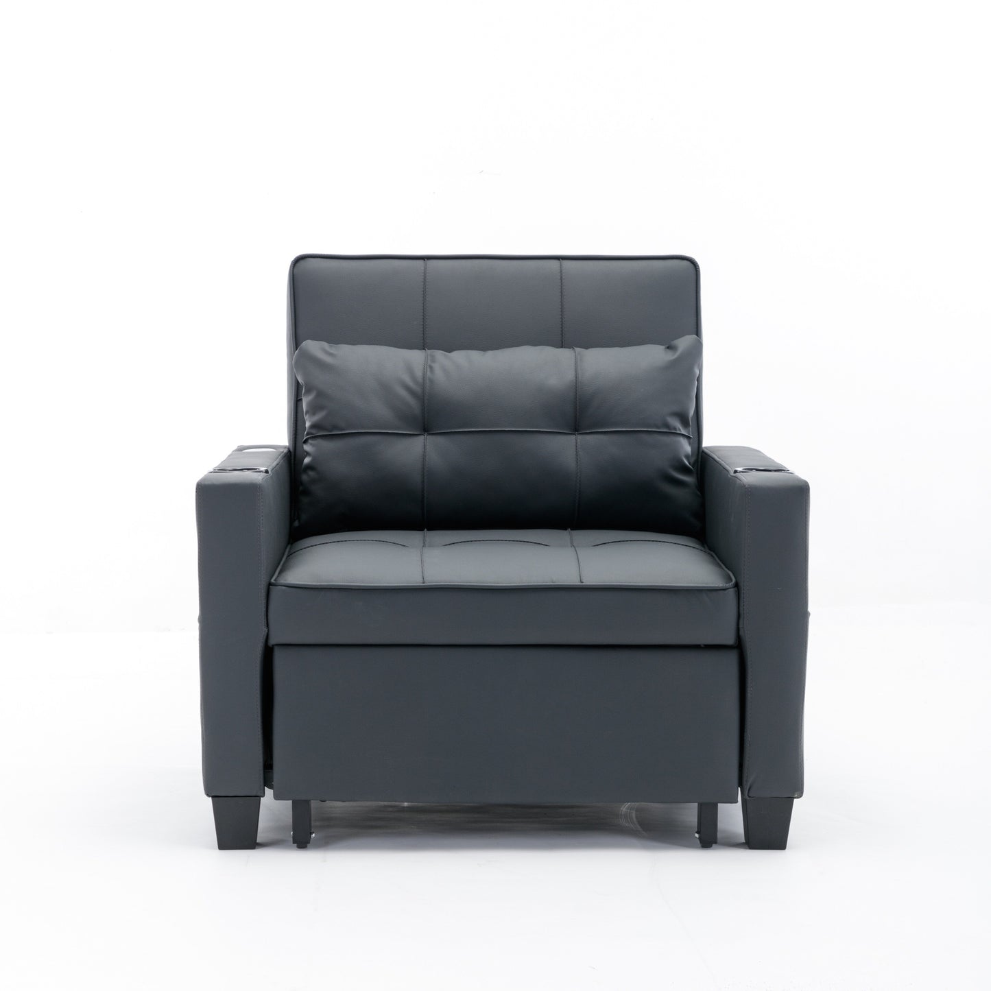 Canapé-lit convertible en simili cuir noir avec ports USB