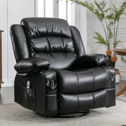 Fauteuil inclinable pivotant noir avec fonction de massage, chauffage et ports USB