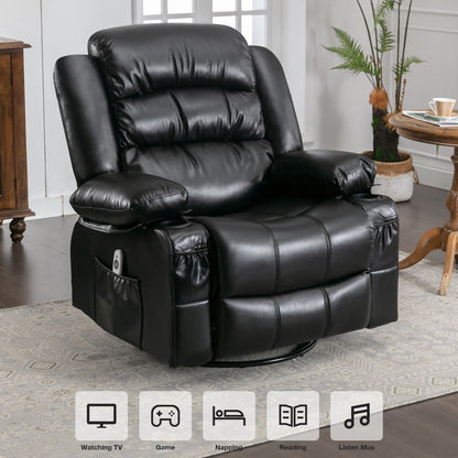 Fauteuil inclinable pivotant noir avec fonction de massage, chauffage et ports USB