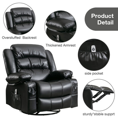 Fauteuil inclinable pivotant noir avec fonction de massage, chauffage et ports USB
