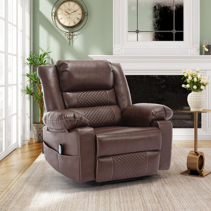 Fauteuil inclinable manuel marron avec massage à 8 points, fonction chauffante et structure robuste pour un confort optimal dans le salon.