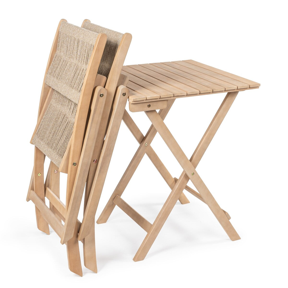 Cadiz Ensemble de bistro extérieur pliable 3 pièces en bois d'acacia, style côtier moderne, par JONATHAN Y