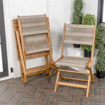 Cadiz Ensemble de bistro extérieur pliable 3 pièces en bois d'acacia, style côtier moderne, par JONATHAN Y