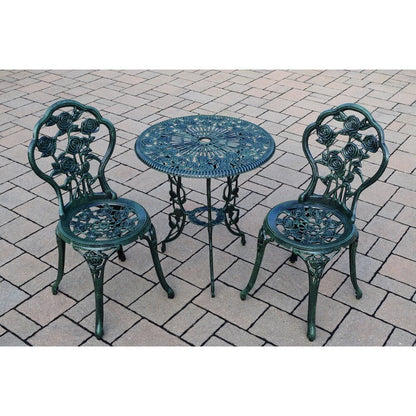 Ensemble de bistro 3 pièces Camellia en aluminium moulé vert Verdi avec table et 2 chaises