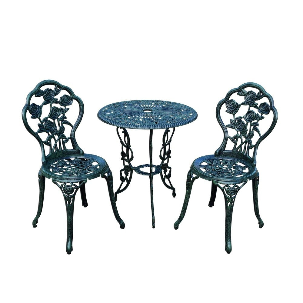 Ensemble de bistro 3 pièces Camellia en aluminium moulé vert Verdi avec table et 2 chaises