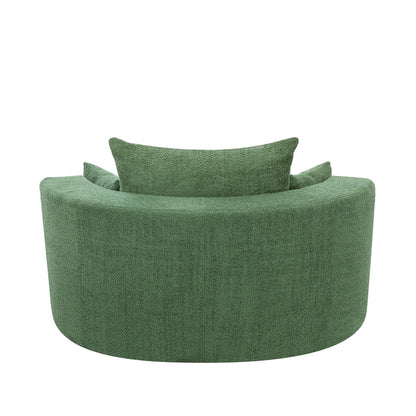 Fauteuil de salon en forme de tonneau avec accoudoirs en chenille, chaise de salon ronde avec base pivotante à 360 degrés et 3 coussins amovibles.