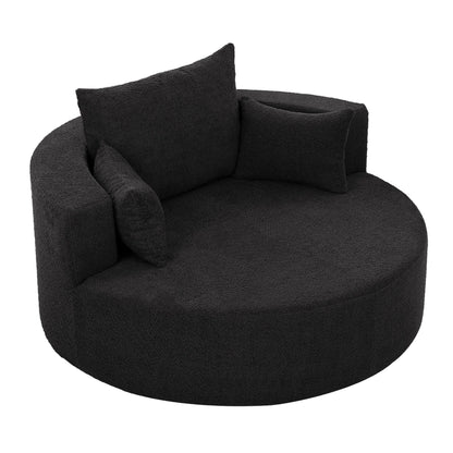 Fauteuil de salon en forme de tonneau avec accoudoirs en chenille, chaise de salon ronde avec base pivotante à 360 degrés et 3 coussins amovibles.