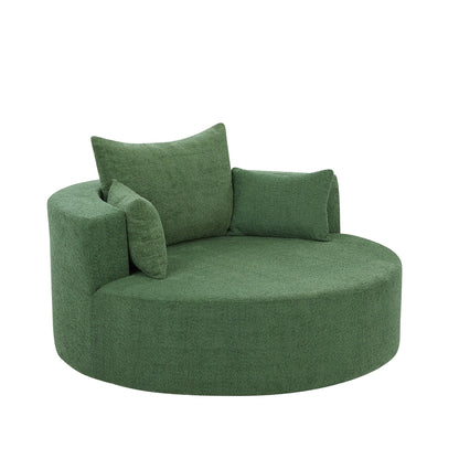 Fauteuil de salon en forme de tonneau avec accoudoirs en chenille, chaise de salon ronde avec base pivotante à 360 degrés et 3 coussins amovibles.