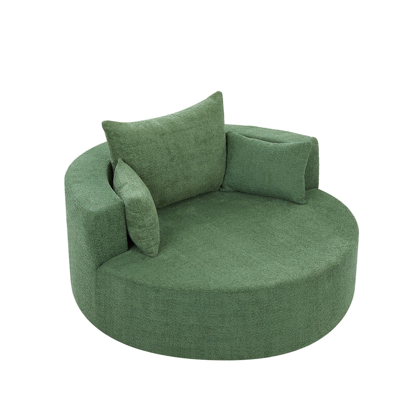 Fauteuil de salon en forme de tonneau avec accoudoirs en chenille, chaise de salon ronde avec base pivotante à 360 degrés et 3 coussins amovibles.