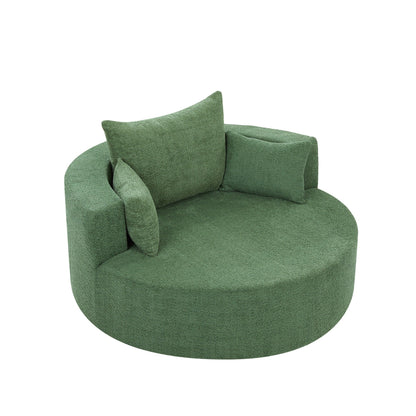 Fauteuil de salon en forme de tonneau avec accoudoirs en chenille, chaise de salon ronde avec base pivotante à 360 degrés et 3 coussins amovibles.