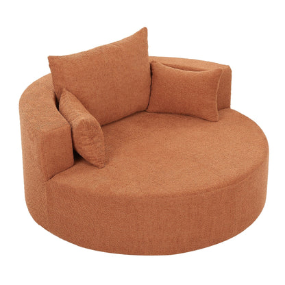 Fauteuil de salon en forme de tonneau avec accoudoirs en chenille, chaise de salon ronde avec base pivotante à 360 degrés et 3 coussins amovibles.