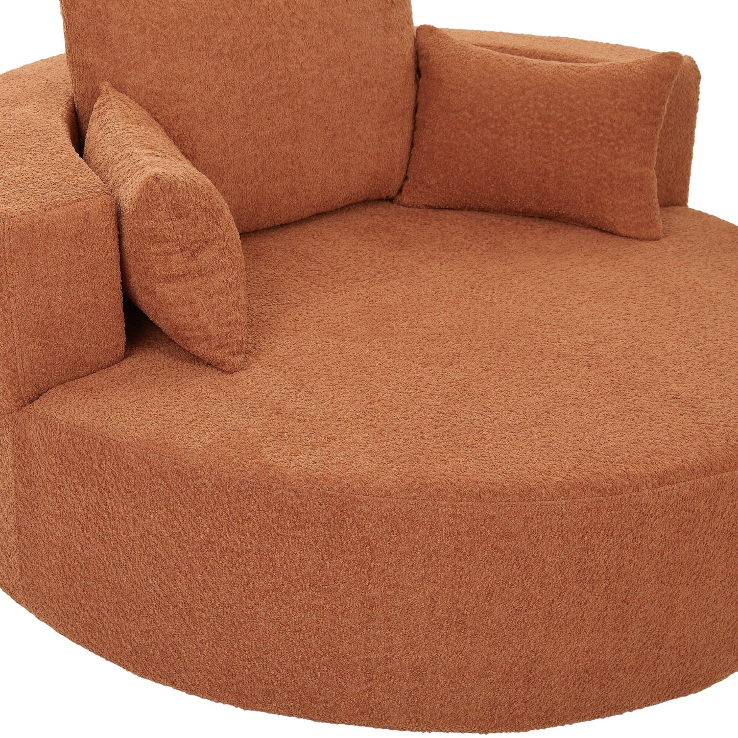Fauteuil de salon en forme de tonneau avec accoudoirs en chenille, chaise de salon ronde avec base pivotante à 360 degrés et 3 coussins amovibles.