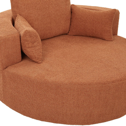 Fauteuil de salon en forme de tonneau avec accoudoirs en chenille, chaise de salon ronde avec base pivotante à 360 degrés et 3 coussins amovibles.