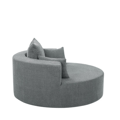 Fauteuil de salon en forme de tonneau avec accoudoirs en chenille, chaise de salon ronde avec base pivotante à 360 degrés et 3 coussins amovibles.