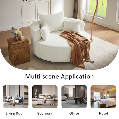 Fauteuil de salon en forme de tonneau avec accoudoirs en chenille, chaise de salon ronde avec base pivotante à 360 degrés et 3 coussins amovibles.