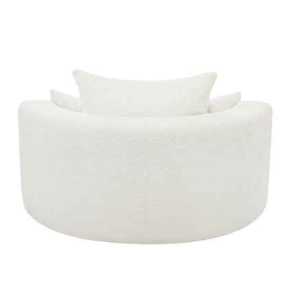 Fauteuil de salon en forme de tonneau avec accoudoirs en chenille, chaise de salon ronde avec base pivotante à 360 degrés et 3 coussins amovibles.