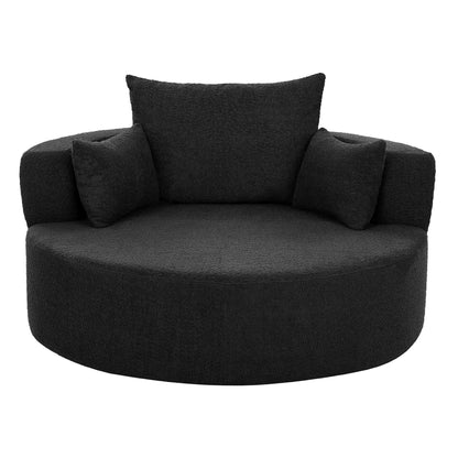 Fauteuil de salon en forme de tonneau avec accoudoirs en chenille, chaise de salon ronde avec base pivotante à 360 degrés et 3 coussins amovibles.