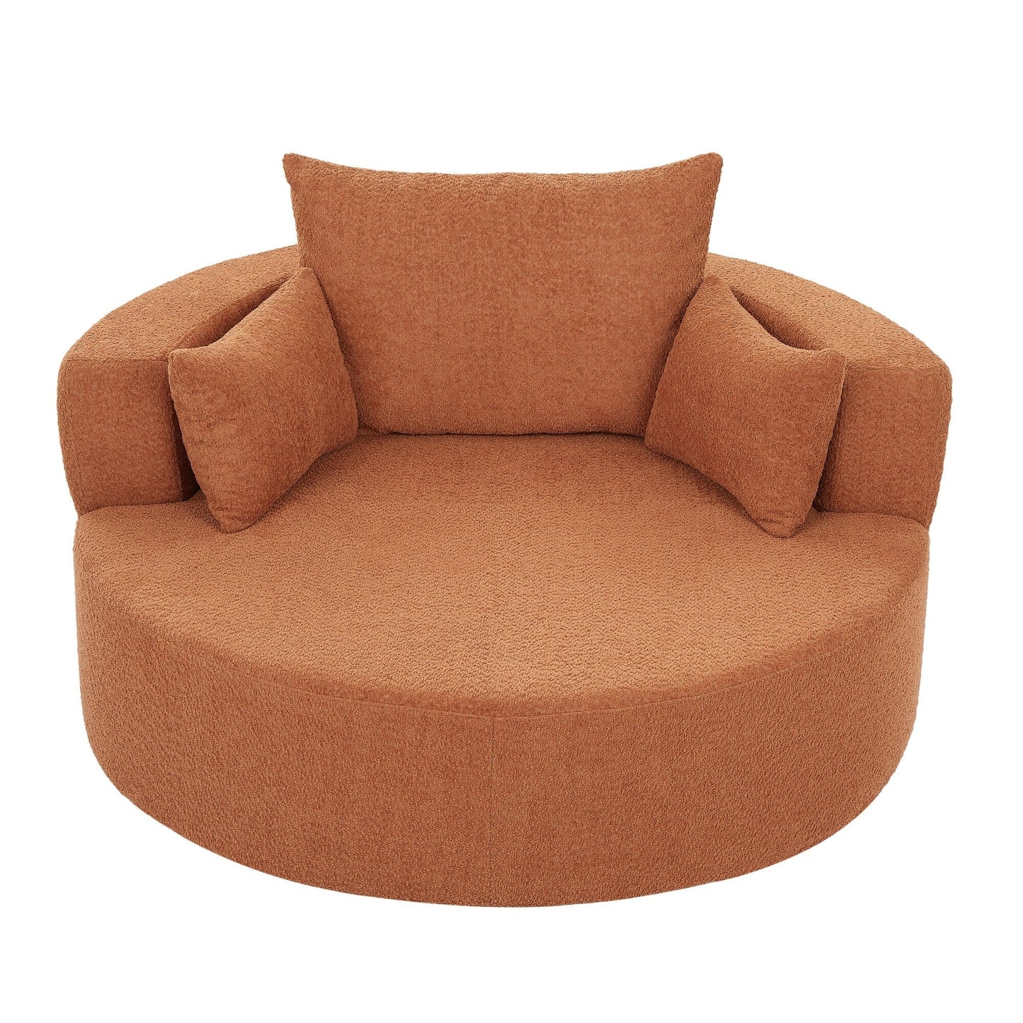 Fauteuil de salon en forme de tonneau avec accoudoirs en chenille, chaise de salon ronde avec base pivotante à 360 degrés et 3 coussins amovibles.