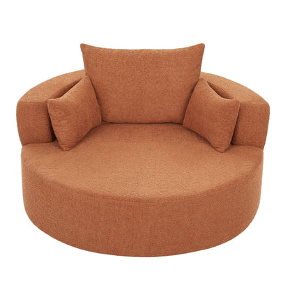 Fauteuil de salon en forme de tonneau avec accoudoirs en chenille, chaise de salon ronde avec base pivotante à 360 degrés et 3 coussins amovibles.