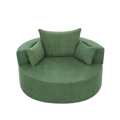 Fauteuil de salon en forme de tonneau avec accoudoirs en chenille, chaise de salon ronde avec base pivotante à 360 degrés et 3 coussins amovibles.