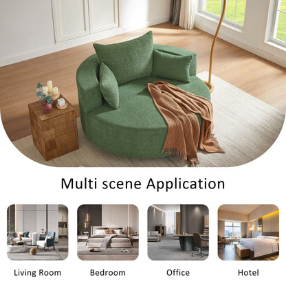 Fauteuil de salon en forme de tonneau avec accoudoirs en chenille, chaise de salon ronde avec base pivotante à 360 degrés et 3 coussins amovibles.