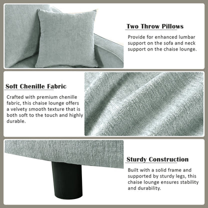 Canapé-lit chaise longue en chenille, canapé-lit recouvert de tissu avec dossier capitonné et 2 coussins amovibles pour le salon.